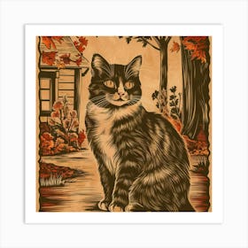 Cat In Autumn Art Print