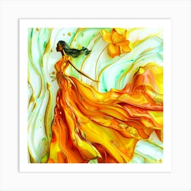 Flower Quartz - Woman In Orange Dress Art Print