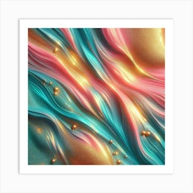 shimmering, smooth water, as a flat lay, in turquoise, hot pink, and yellow colors. 2 Art Print