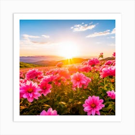 Pink Flowers At Sunset Art Print