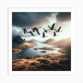 Wintering Geese Over Scotland Art Print