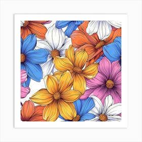 Colorful Flowers Seamless Pattern 1 Art Print