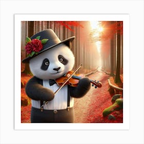 A cute panda enjoying playing violin Poster