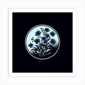 Blue Flowers In A Circle Art Print