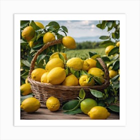 Lemons In A Basket 4 Art Print