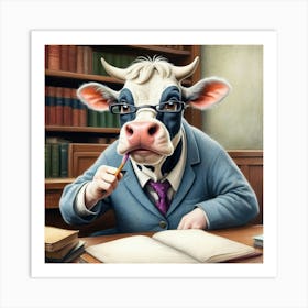 Cow At Desk 1 Art Print