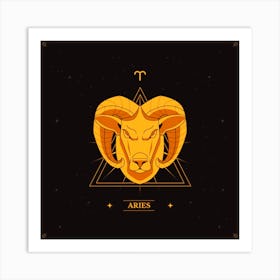 Aries Zodiac Sign,Aries Brilliance: Hand-Drawn Golden Logo Art Print