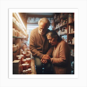Elder couple struggling to buy medicines - by Mike Vellond Art Print