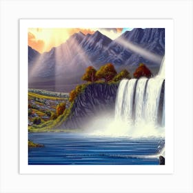 Waterfall in the mountains with stunning nature 8 Art Print