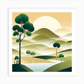 Landscape With Trees, minimalistic vector art 2 Art Print