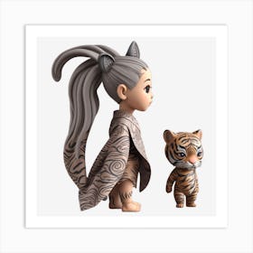 Tiger And A Girl Art Print