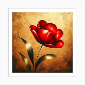 Red Tulip On A Gold Background Art Print