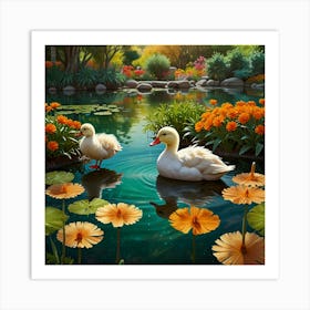 Ducks In The Pond 18 Art Print