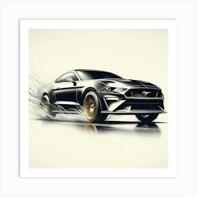 Black Mustang Car Acceleration Creative Color Drawing Art Print