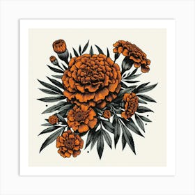 Orange marigold flower 1 Art Print