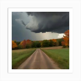 Dark Storm Clouds Over A Country Road Art Print