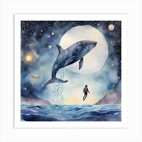 Scuba Diving With A Whale Art Print