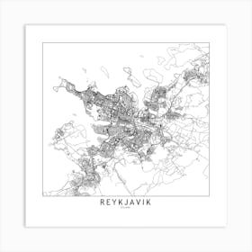Reykjavik White Map Square Art Print