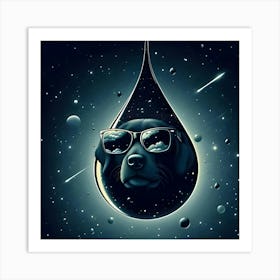 A Black Dog With Sunglasses In A Raindrop Floating In Space 7 Poster