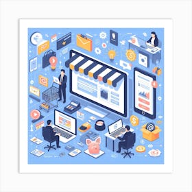 Isometric Concept Of Online Business Art Print