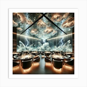 A Futuristic Restaurant Interior Blending Elegance Art Print