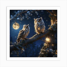 Owls At Night Art Print