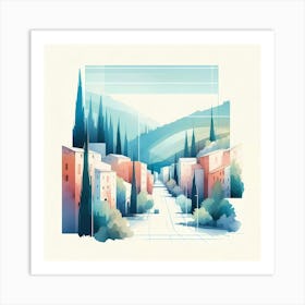 Watercolor City Landscape Art Print