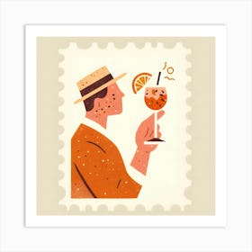 Man Holding a Aperitif Spritz Juice on Postage Stamp Art Print