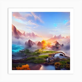 Landscape With Mountains And Clouds Art Print