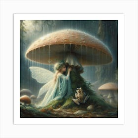 Shelter for 2, Fantasy Illustration, Fairy Mushroom, Enchanted Forest, classic art Art Print