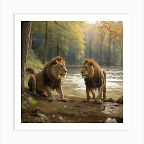 Lions By The River Art Print