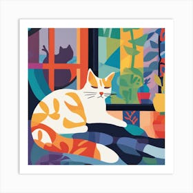 Matisse Inspired Open Window Cat Art Print 2 Art Print