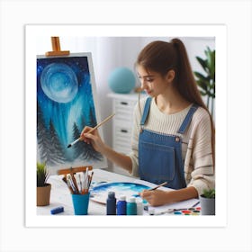 Young Artist At Easel Art Print