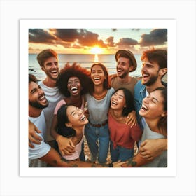 Group Of Friends Laughing At The Beach Art Print