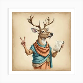 Deer With Peace Sign Art Print