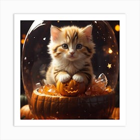 Kitten In A Pumpkin Art Print