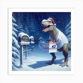 T-Rex Santa Art Print