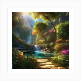Waterfall In The Forest 39 Art Print
