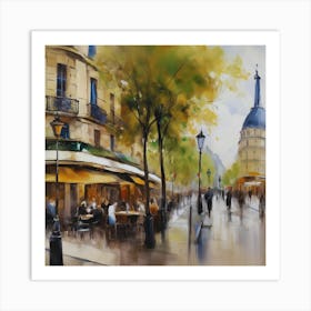 Paris Street Scene.City of Paris. Cafes. Passersby, sidewalks. Oil colours.8 Art Print