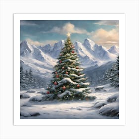 large christmas wall art Christmas Tree In The Mountains Art Print