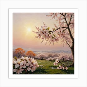 Petals Against the Sun Floral Horizon Cherry Blossoms Art Print