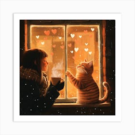 Cat and Person Sharing Hot Cocoa Artwork 10 Art Print