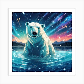 Polar Bear against the Midnight Sky Art Print