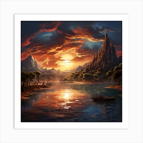 Sunset Over A Castle Art Print