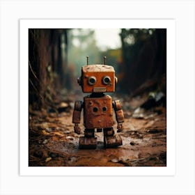 Firefly Abandoned, Toy Robot, Rusty, Post Apocalyptic, Dusty, Wasteland, Heavily Rusted, Cracked Pai (1) Art Print