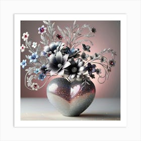 Heart Shaped Vase With Flowers 1 Art Print