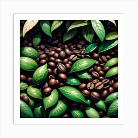 Coffee Beans And Leaves 4 Art Print