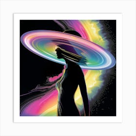 Woman Saturn Hat, pink and yellow, Psychedelic, artwork Print Art Print