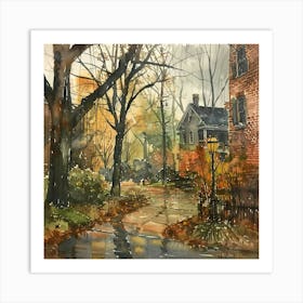 The Walk Home in Rainy Fall ~ Americana Vintage Wholesome Art Decor | Dreamy Idyllic Art Print