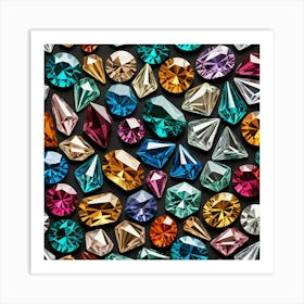 Colorful Gems On A Black Background Art Print